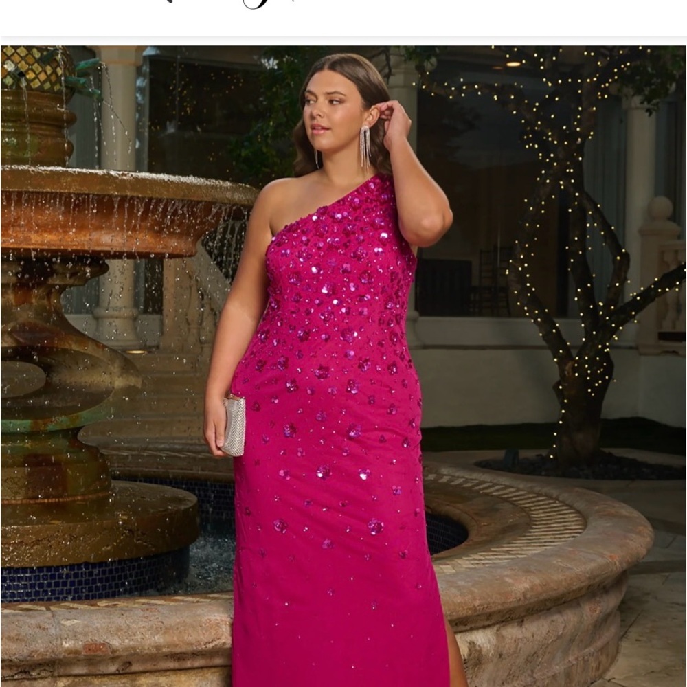 Adrianna Pappell 3D Floral Hand-Beaded One-Shoulder Gown In Hot Orchid